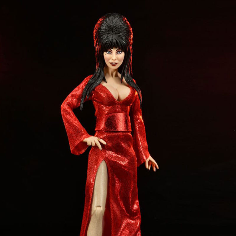 ELVIRA Mistress Of The Dark Figurine Elvira Clothed Red, Fright, and Boo Neca