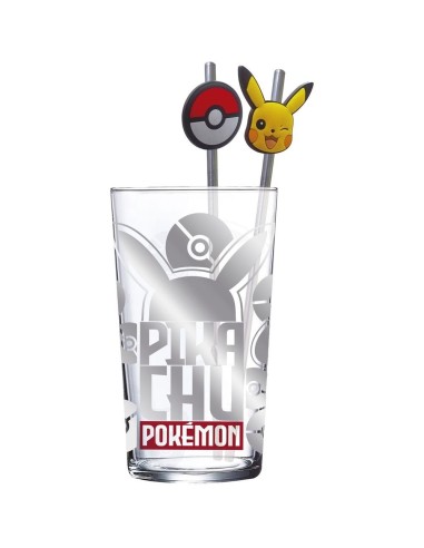 SET VASO CON DOS PAJITAS 480 ML POKEMON METAL MELTDOWN